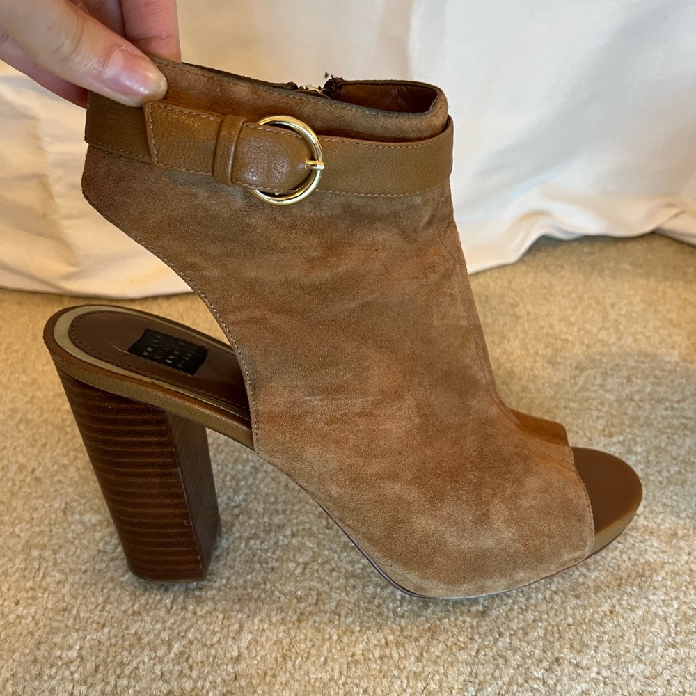 White House Black Market Tan Suede Peep-toe Block Heel